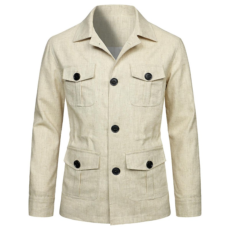 Cloudstyle Men’s Casual Solid Colour Multi Pocket Polyester Jacket