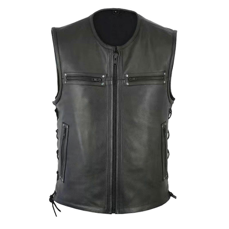 Leather Vest For Men Vintage Motorcycle Laced Black XXL Oversize Club Style Traditional Trachten Vest