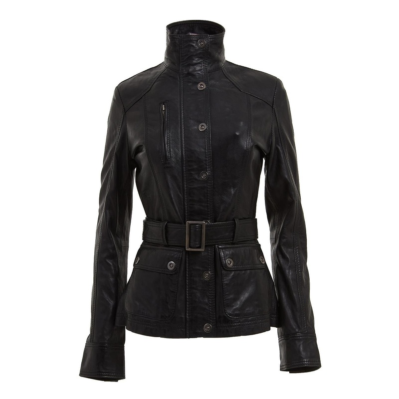 Womens Black Military Style Leather Biker Jacket-Phoenix