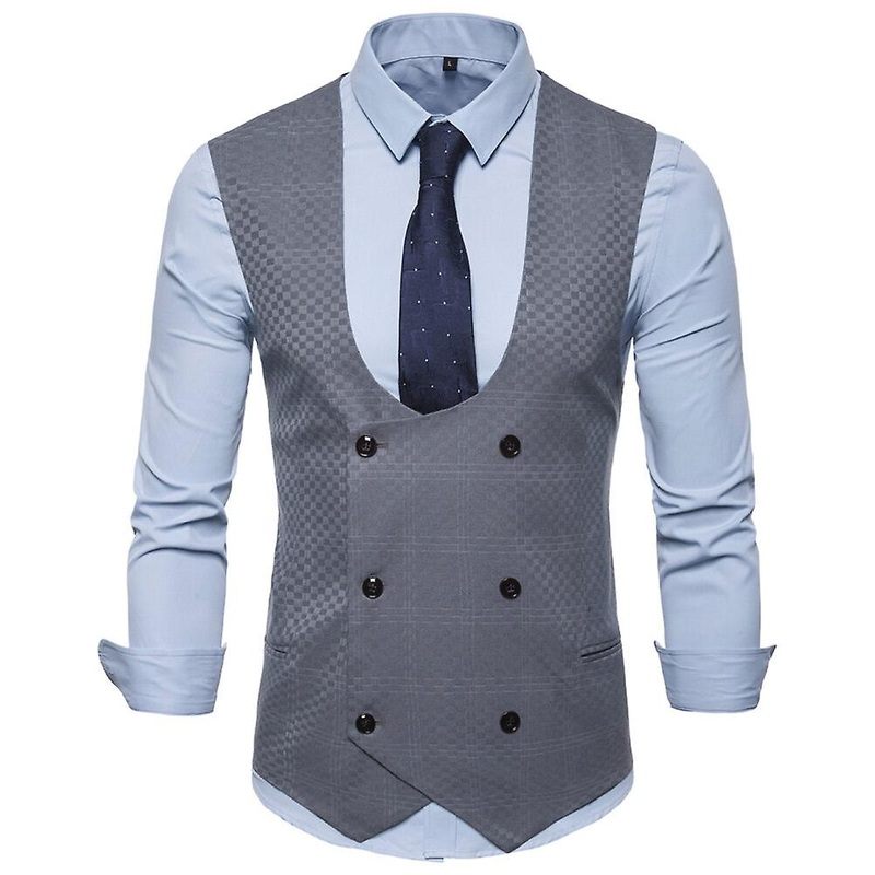 Cloudstyle Men’s Casual U-neck Double Breasted  Vest With Back Pattern