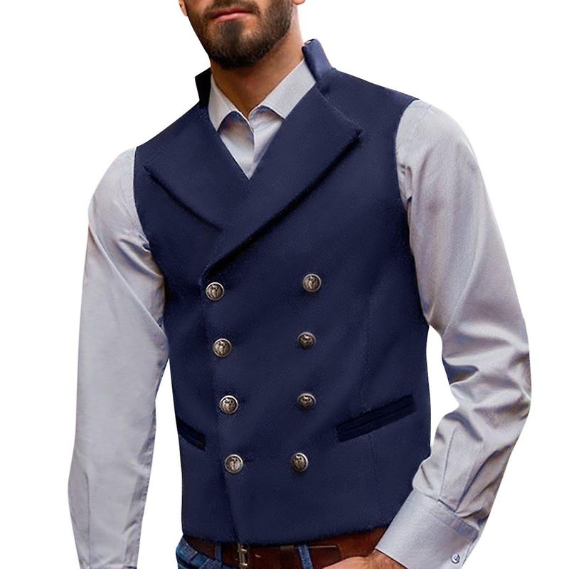 Cloudstyle Men’s Vintage Formal Solid Color Lapel Double Breasted Suit Vest