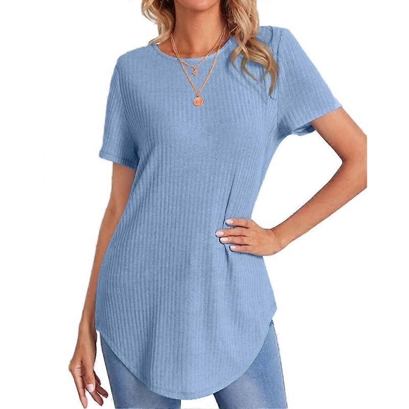 Women’s Round Hem Plain Short Sleeve Summer T-Shirt for Women Casual Stylish Royal Blue