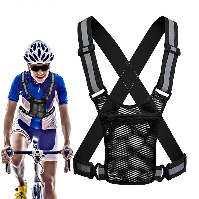 Reflective Running Vest – Adjustable Visibility Safety Gear with Secure Phone Holder, Lightweight for Jogging, Cycling, Walking, Black