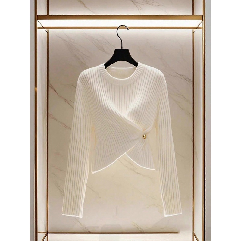 Women’s Elegant Knit Pullover Top, Casual & Versatile, Romantic French Style, Suitable For Autumn/Winter