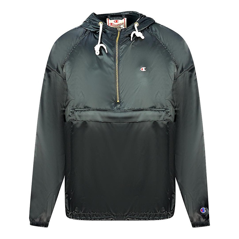 Champion Half Zip Flap Pocket Black Hooded Shell Jacket