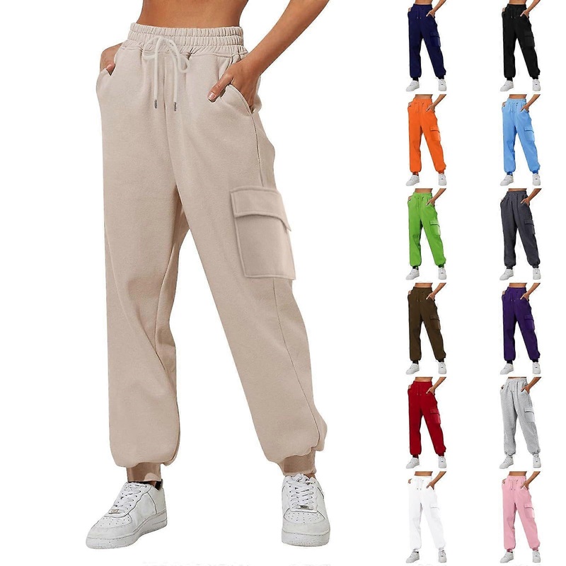 Cargo Trousers for Women High Waist Wide Leg Jogging Bottoms XXL Lila Baggy Sweatpants with Pockets Casual Elastic Waist