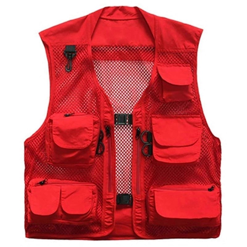 Ultralight Fishing Vest, Warm, QuickDrying Mesh Vest, Tactical Military Camping Vest, Men’s Outer Vests with Multiple Pockets, Waistcoat Red XXL
