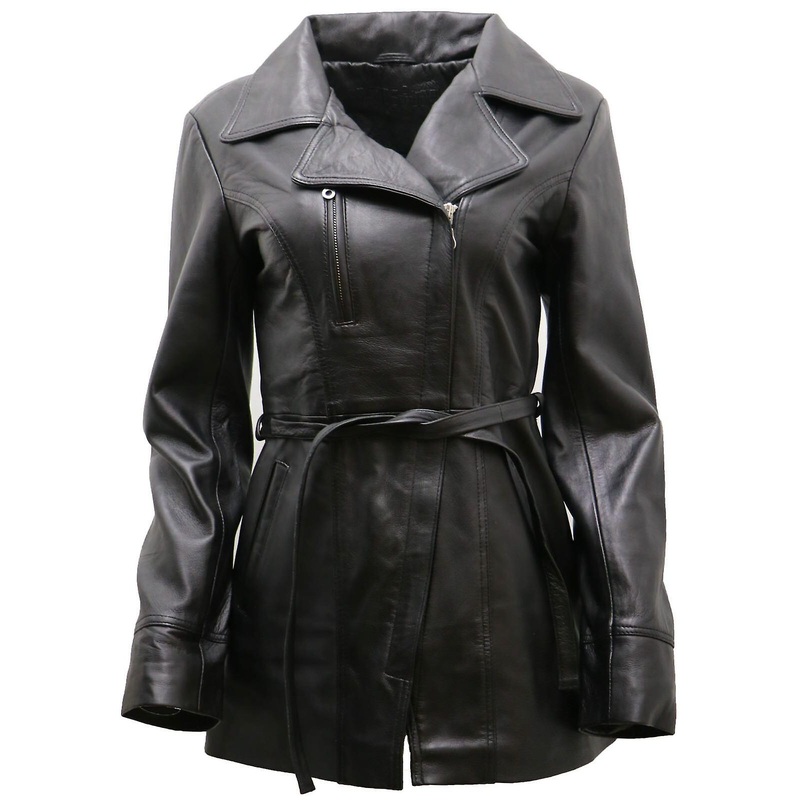 Women’s Black  Leather  Biker Jacket with Belt
