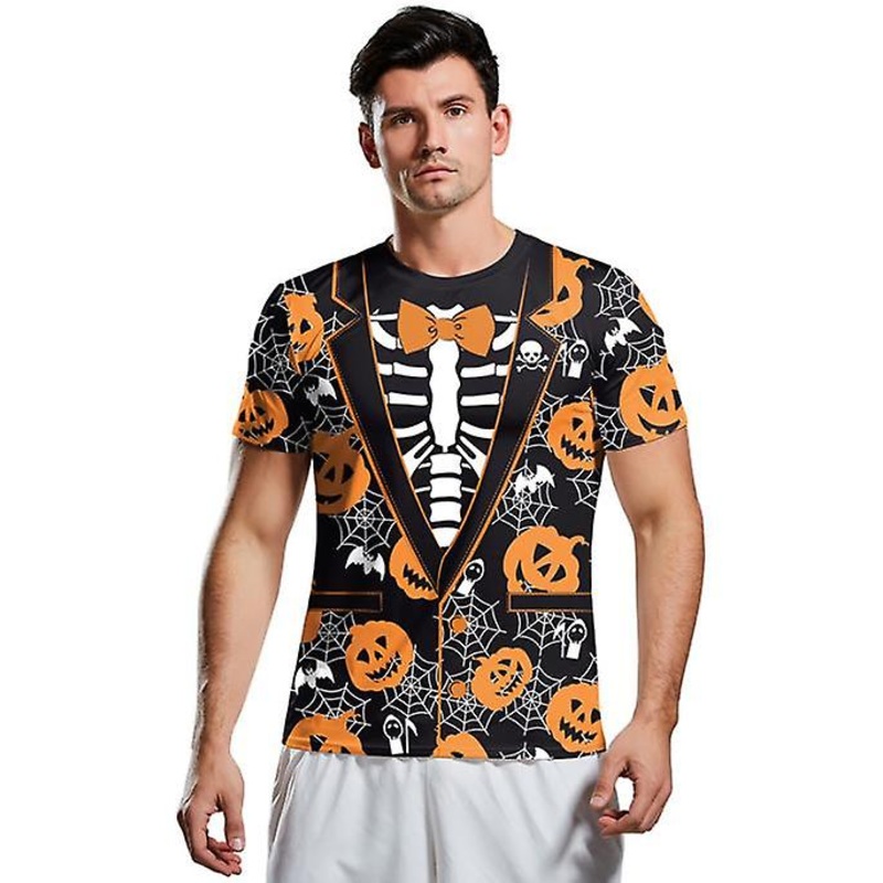 2022 Summer New Outlet  Men’s Round Neck Halloween Pumpkin 3d Printing Short-sleeved T-shirt