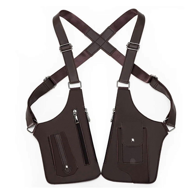 Running Vest Men’s PU Leather Vintage Chest Pouch Bag for Outdoor Sports in Brown – Underarm Backpack for Active Use