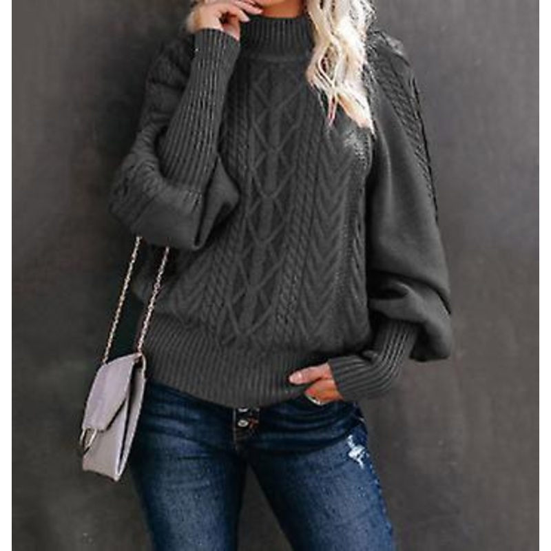 2023 Autumn And Winter New Semi-high Neck Knitted Sweater For Ladies Loose Twisted Rope Pullover Long-sleeved Knitted Solid Color Sweater For Women