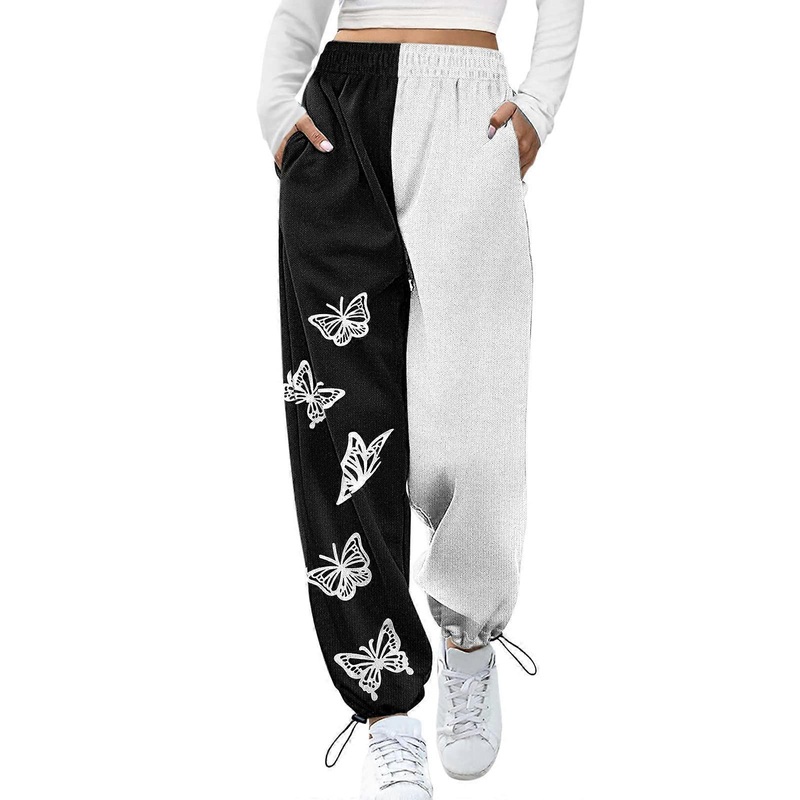 Women’s Jogging Bottoms Loose Fit Lounge Trousers Colour Block Sports Trousers