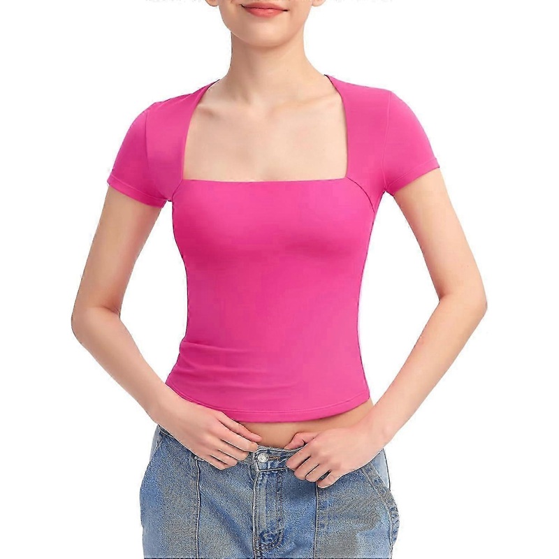 Women’s Square Neck Going Out Tops Sexy Slim Fit Short Sleeve T Shirts Smoke Cloud Pro Collection