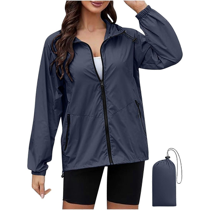 Womens Rain Jacket Fall Fashion  Windbreaker Hooded Raincoat Outdoor Workout Hiking Jacket