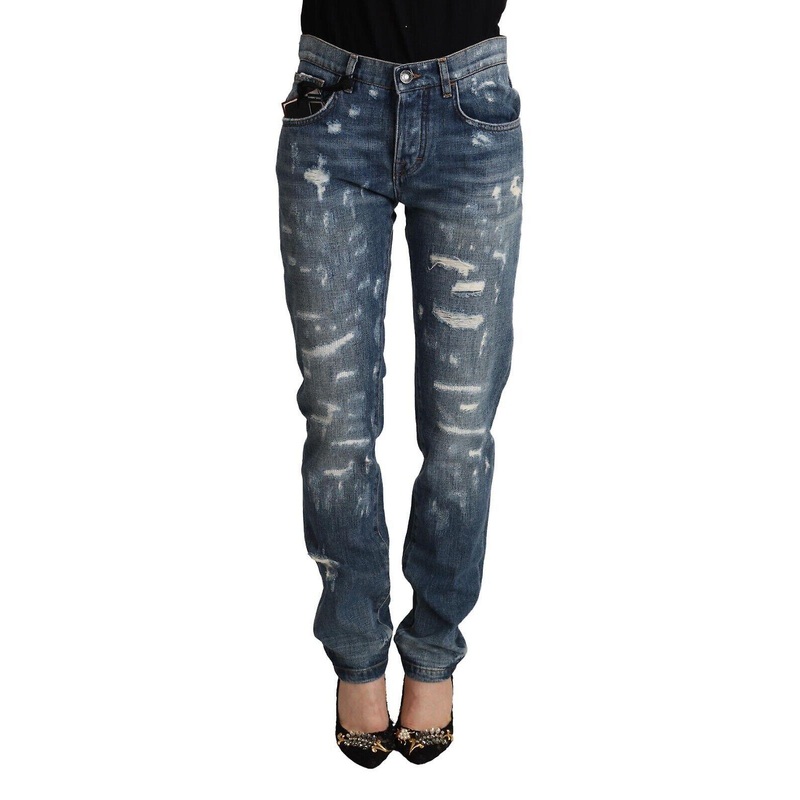 Blue Distressed Denim Boyfriend Skinny Jeans