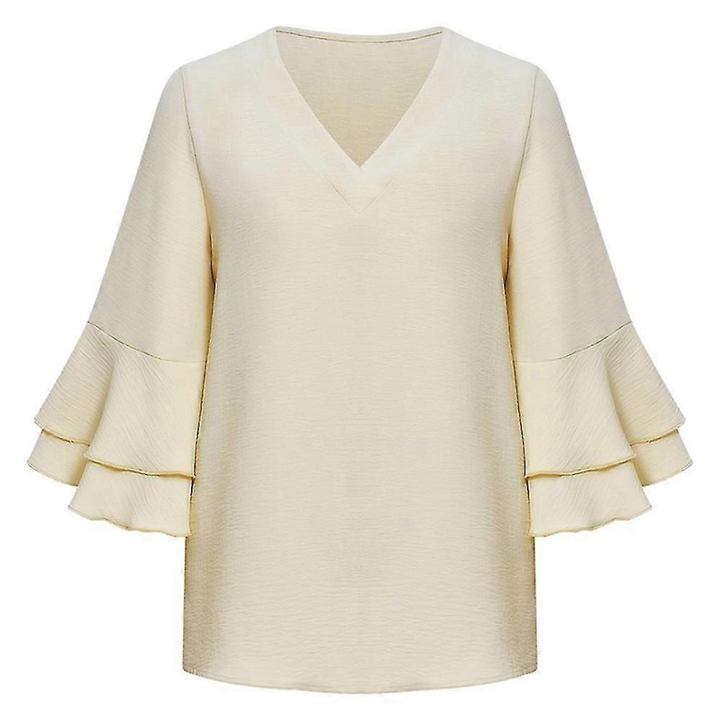 Women’s Casual Ruffle Sleeve Tops Flared Short Sleeves Tees Round Neck Loose Plain Tunic T Shirts