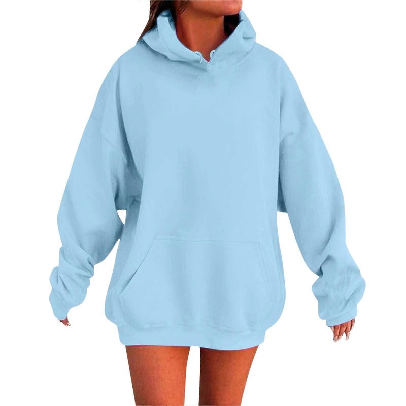Women’s Solid Color Drop Shoulder Hoodie With Pockets