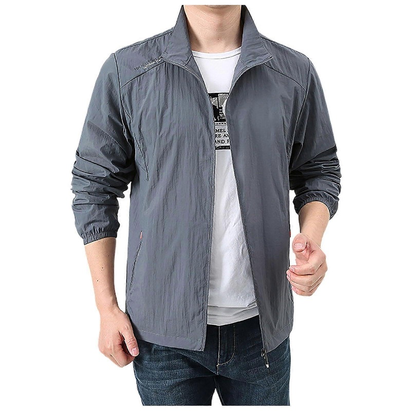 Bomber Jacket Men’s Long Sleeve StandUp Collar Sun Protection Jacket XXL Gray