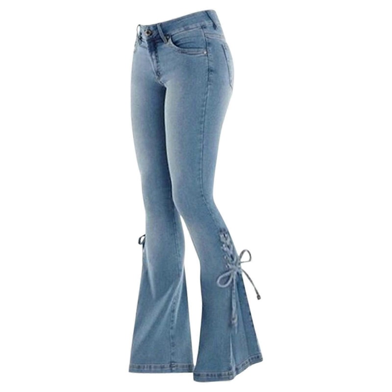 Bootcut Jeans for Women High Waist Flare Stretch Casual Pants Bell Bottoms XXL Light Blue