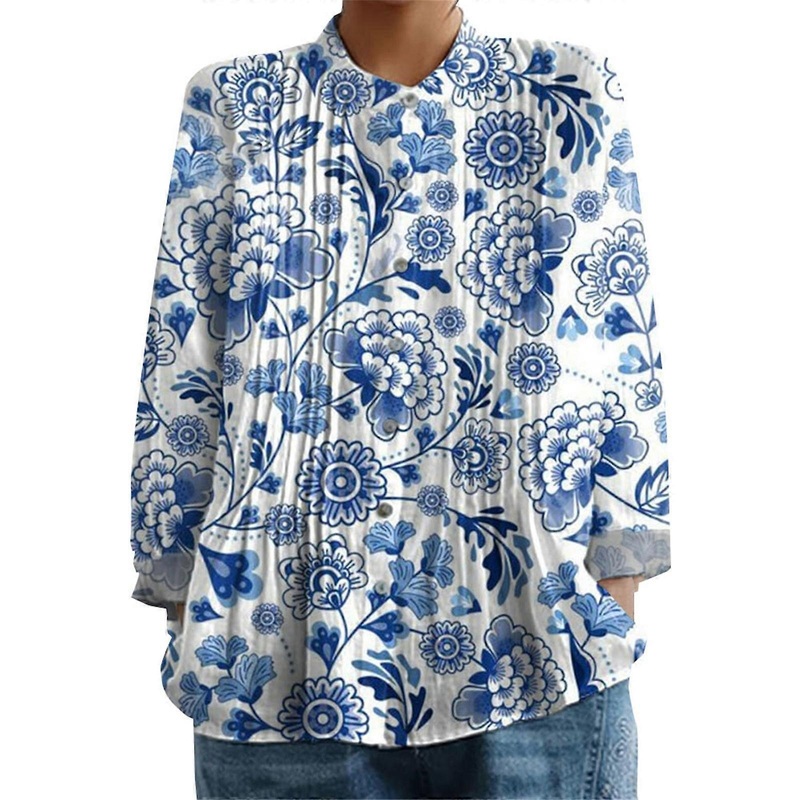 Womens Pleated Shirt With Retro Front Pleats  Soft Linen Like Fabric Easy Regular Fit Elegant Design Features: