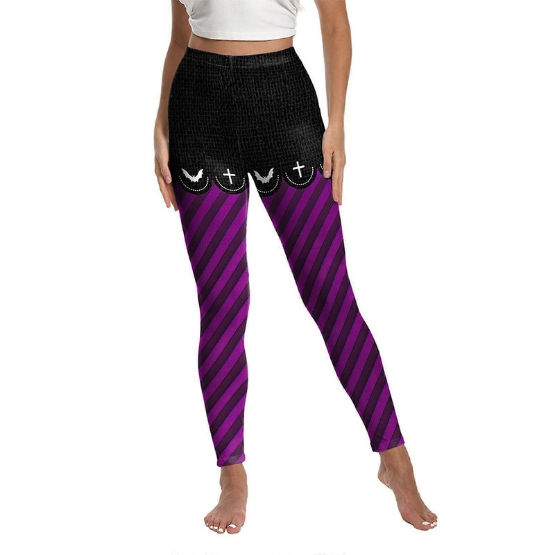 Halloween Yoga Pants Women’s High Waist Leggings Stretchy Comfortable Breathable Soft Elastic Dark Purple Size M