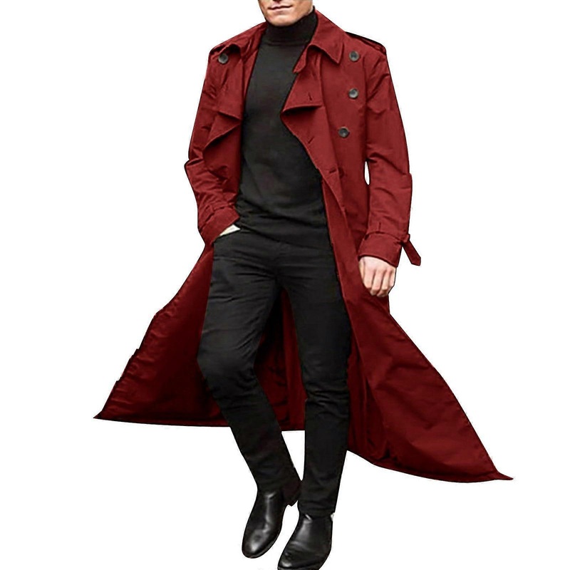Winter Coat Men’s Casual Slim Fit Wool Coat Business Overcoat Trench Coat with Belt