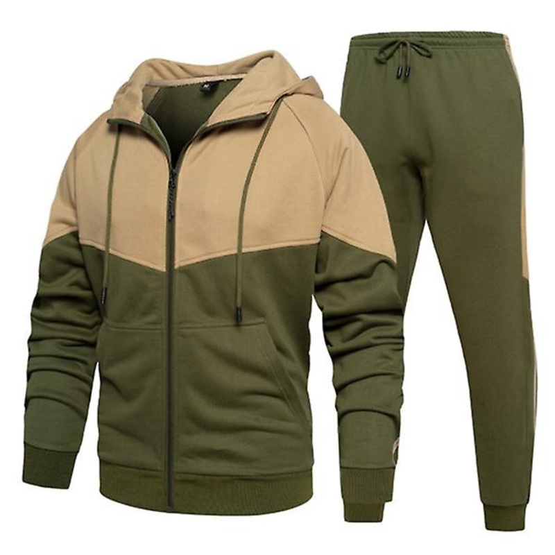 2022 New Fashion Brand Casual And Comfortable Men’s Long-sleeved Sports Two-piece Youth Zipper Hooded Contrast Color Fashion Brand Casual And Comforta