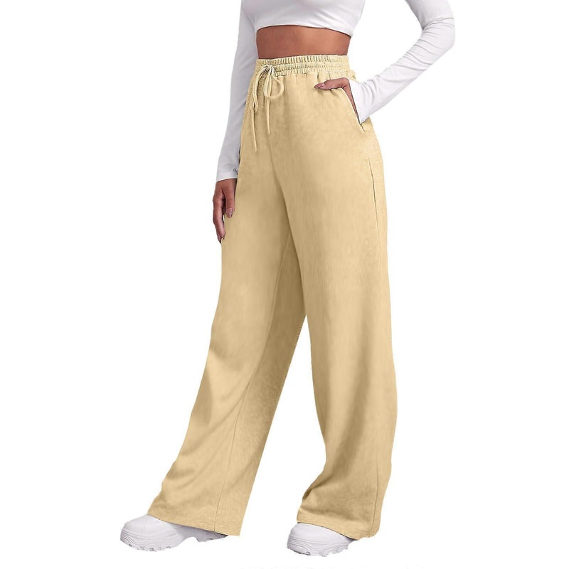 Women’s Fleece Lined Jogging Bottoms High Waist Wide Leg Pants with Pockets S-3XL Black and Khaki Striped Trousers