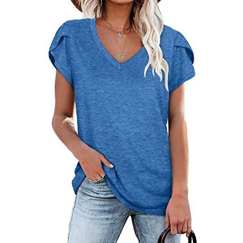 2022 Spring And Summer New Women’s Solid Color V-neck Short-sleeved T-shirt Top