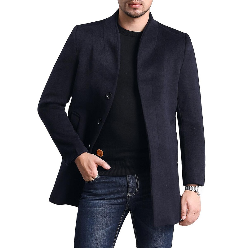 Sliktta Mens Single Breasted Wool Pea Coat