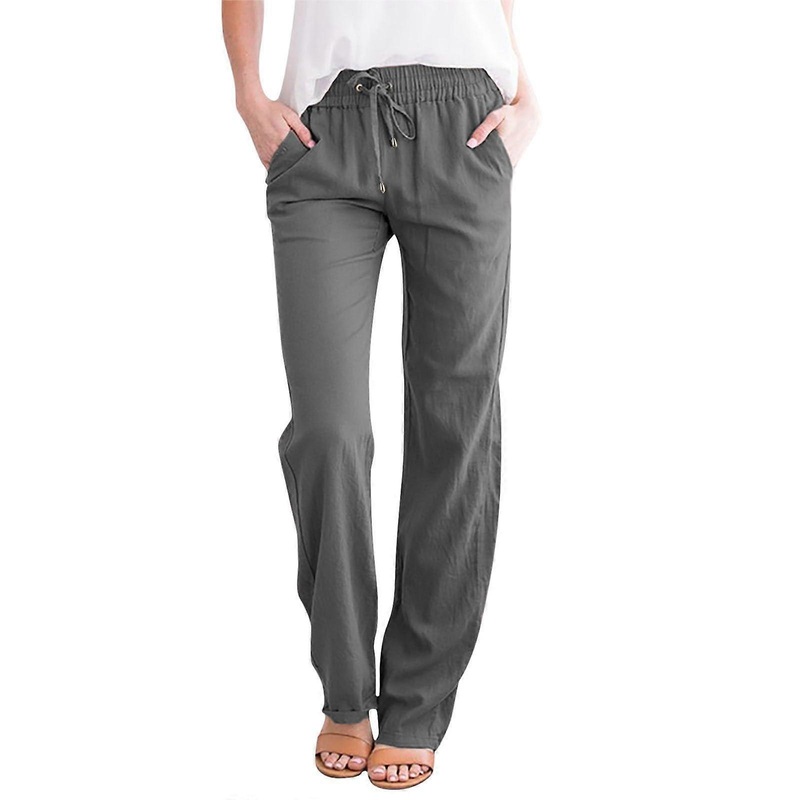 Sommerhose Womens Lightweight Linen Pants, Wide Leg, High Waist, Trousers, Capris and Harem Styles, Gray XXL