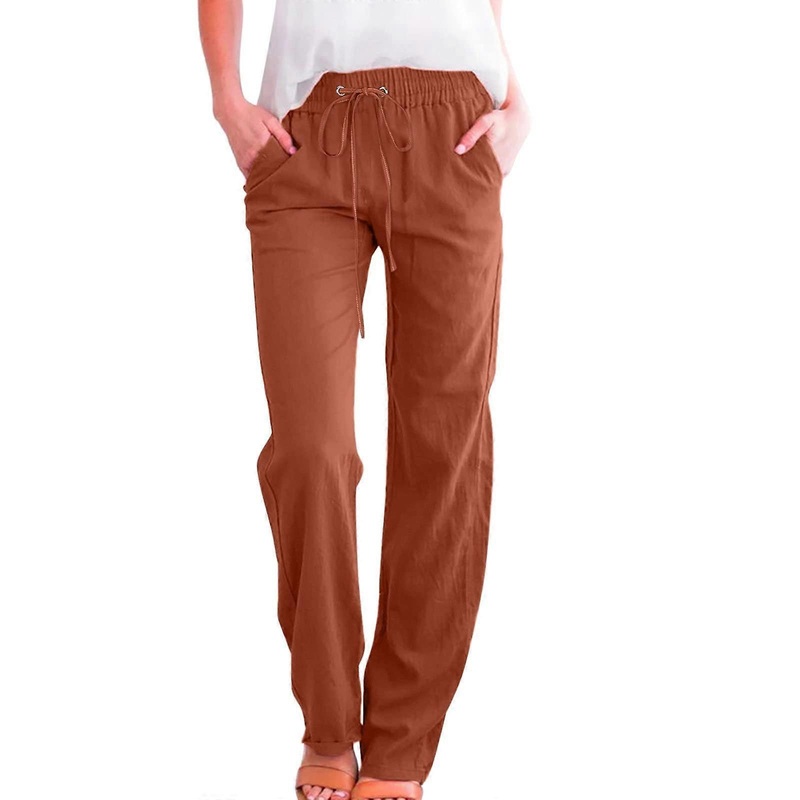 Women’s Basic Yoga Trousers High Waist Baggy Drawstring Straight Leg Pants Summer Wear Size M Brown 20240320xxk194dbraun