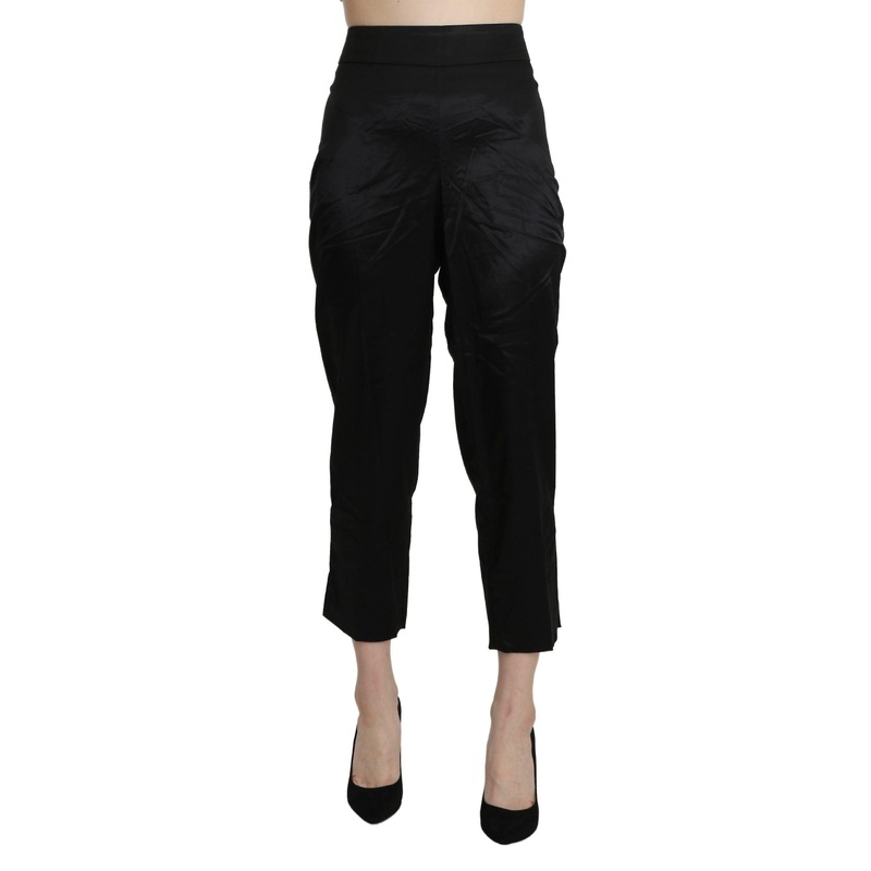Black High Waist Straight Cropped Dress Trouser Pants