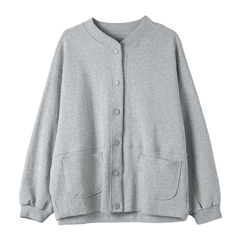 Women’s Short Sweatshirt Coat Black Comfy Cropped Jacket for Early Autumn Winter in Size M, Grey Color