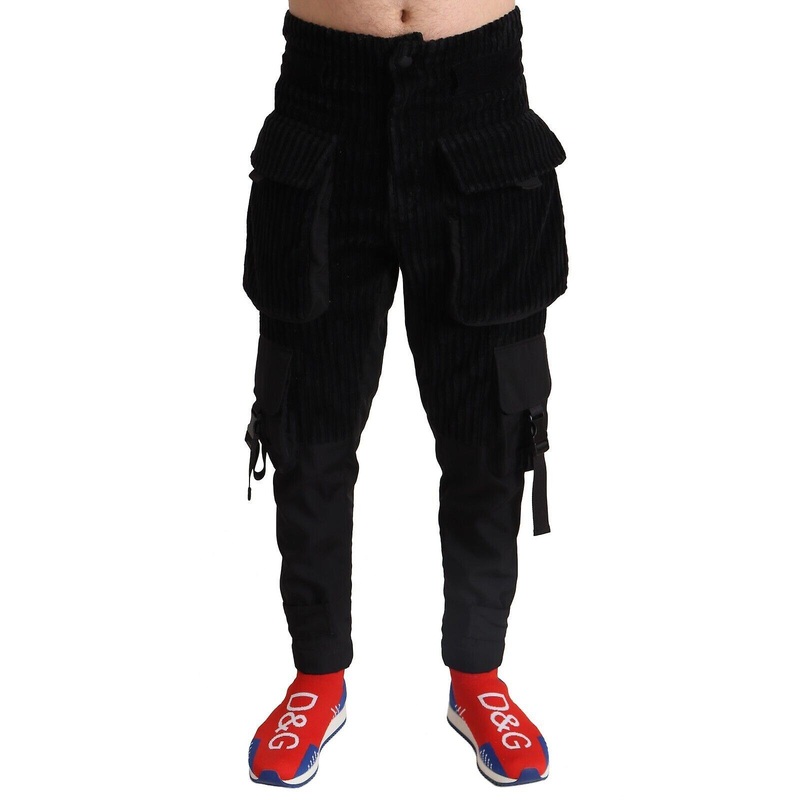Dolce & Gabbana Black Cotton Skinny Corduroy Cargo Pants
