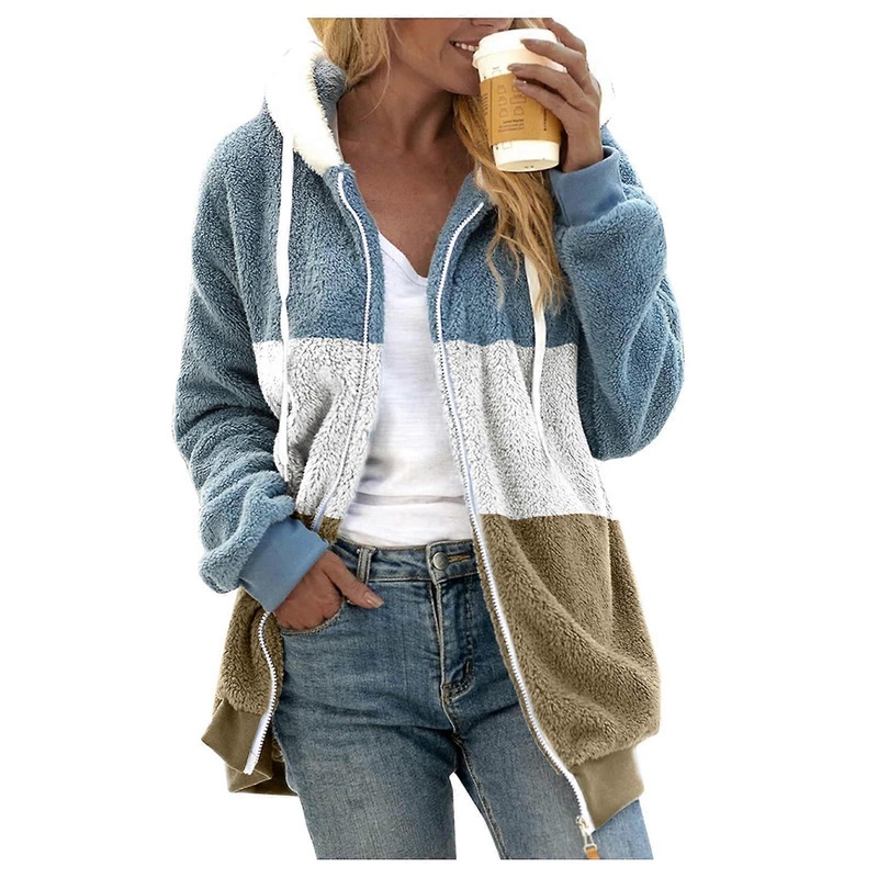 Winter Jacket For Women Hooded Zip Plush Warm Soft Fleece Coat Khaki L Teddy Thermal Fleece Jacket