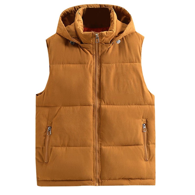 Cloudstyle Men’s Casual Loose Solid Colour Hooded Padded Vest