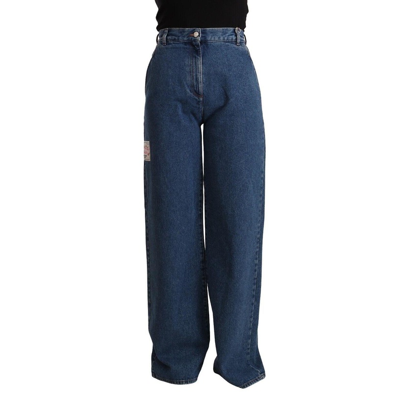 Gcds Ladies’ Blue Cotton High Waist Wide Leg Boot Cut Denim Jeans
