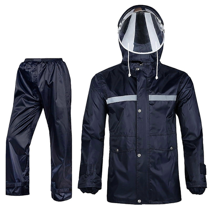 Rain Suit Men’s Reflective Waterproof Rain Jacket And Trousers Set High Visibility Windproof Hooded Black XL