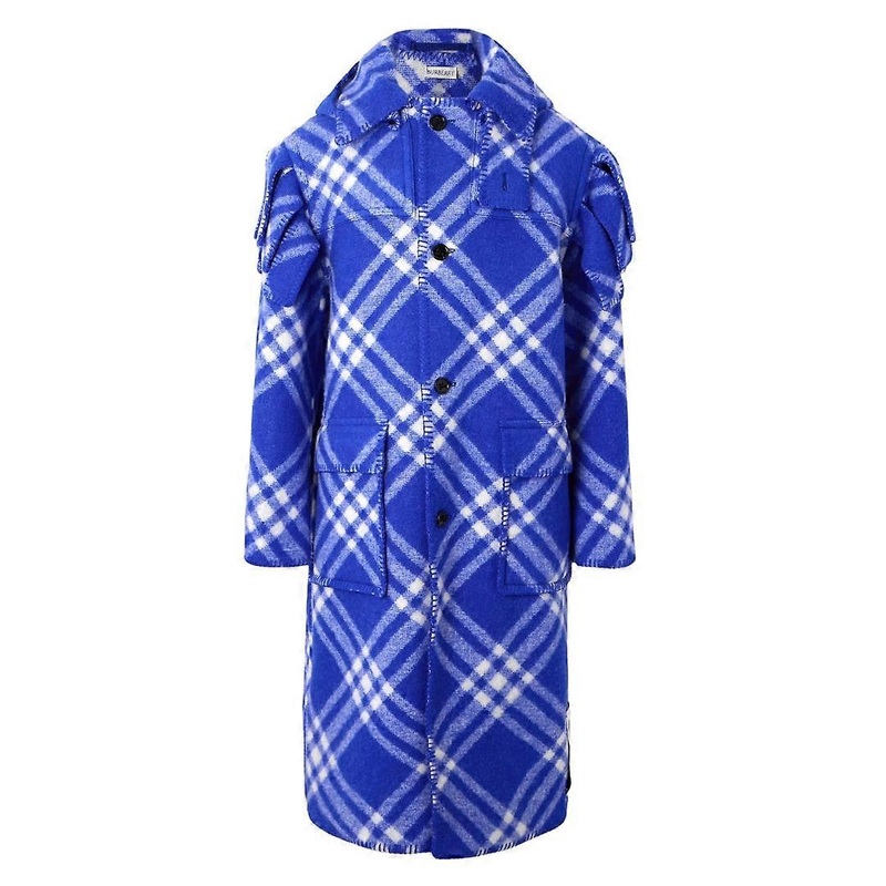Burberry Blue Check Wool Cape Parka Jacket