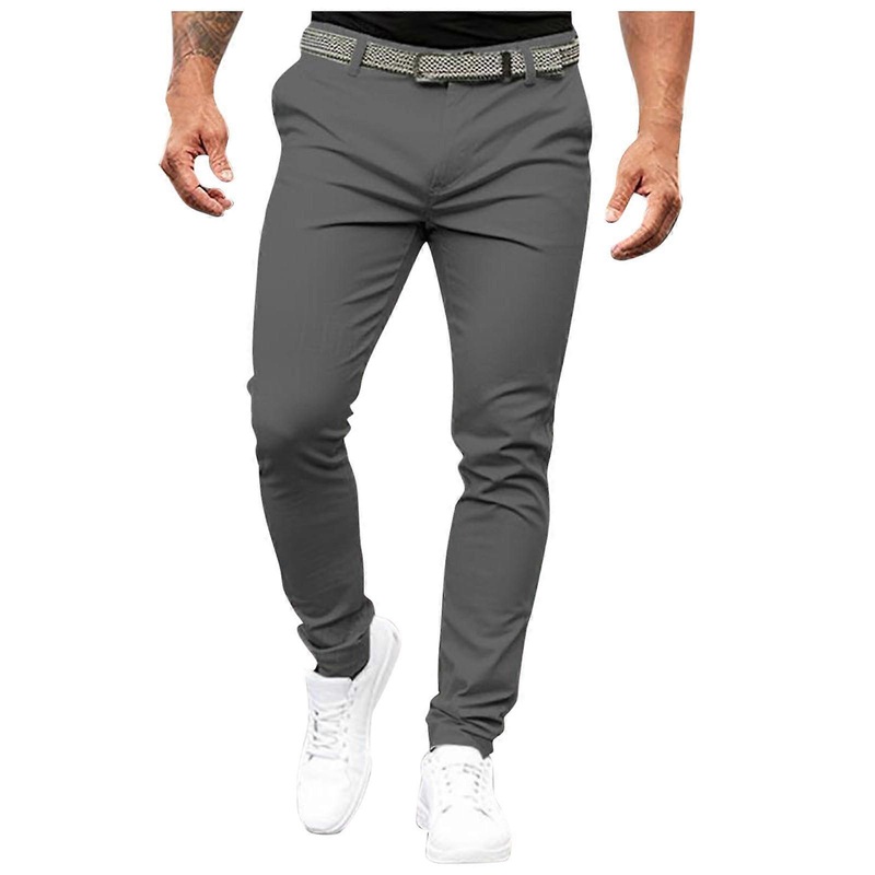 Suit Trousers Men’s Stretch Trousers Straight Leg Chino Style High Waist Slim Fit Office Work Trousers Gray XL