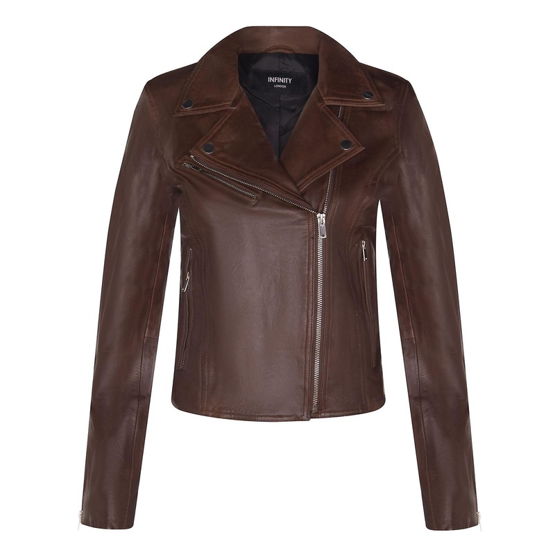 Womens Brown Leather Classic Biker Brando Jacket-Baku