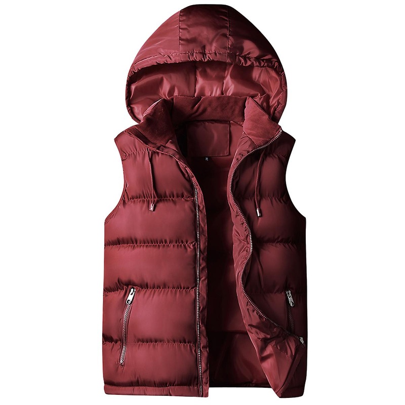 Cloudstyle Men’s Lightweight Loose Detachable Hood Solid Warm Zip Up Puffer Vest