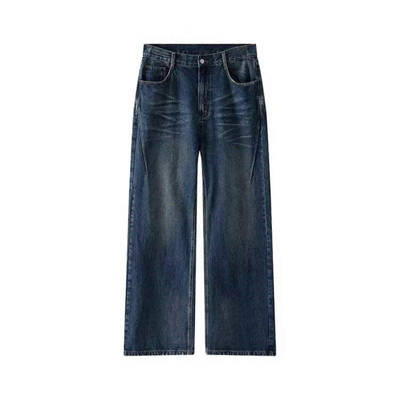 Erren Patchwork Jeans Baggy Hip Hop Jeans Wide Loose Foot Men’s Street Plus Size Trousers Fashion Trousers for Men Jeans Shirt XL S04 Navy Blue