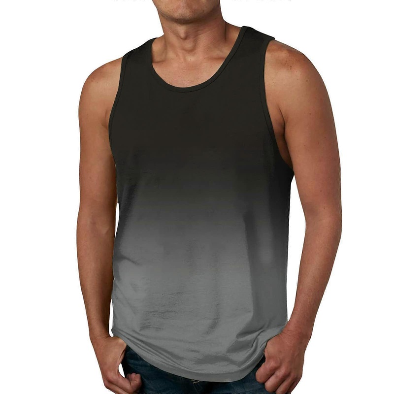 Men’s Summer Fashion Casual Beach Coast Digital 3D Printed Sleeveless Round Neck Vest  CutOut Gray M