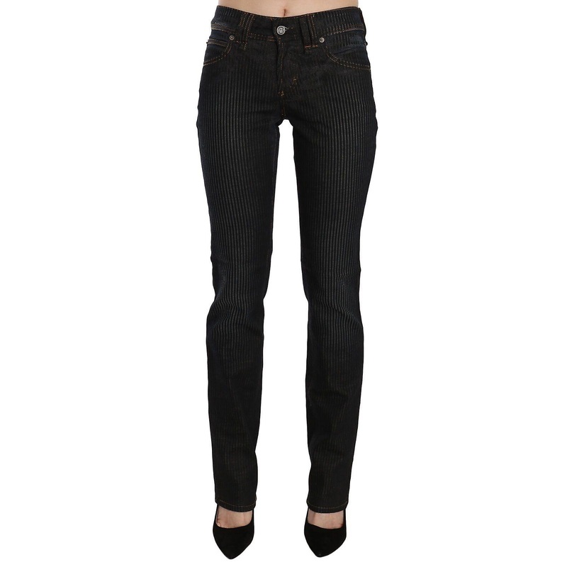 Black Mid Waist Slim Fit Corduroy Denim Casual Pants