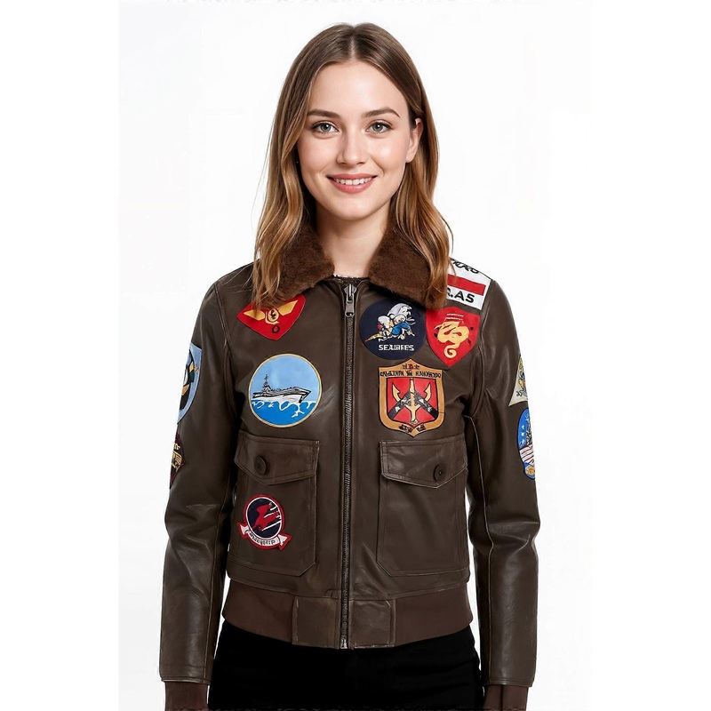 Women’s Top Gun Tom Cruise Sheepskin Collar Pete Maverick A2 Bomber Leather Jacket