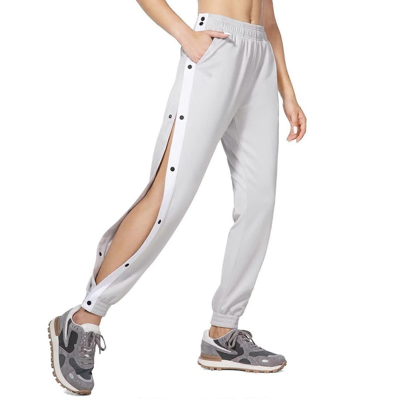 Women’s Jogging Bottoms with Slits Grey Long Training Trousers Size M Baggy Wide Leg Slip-On Fitness Gym Yoga Pants