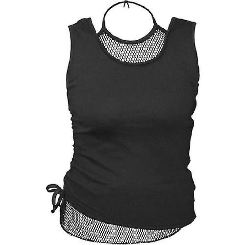 Spiral Direct Womens/Ladies Gothic Rock 2 in 1 Mesh Tie Neck Top