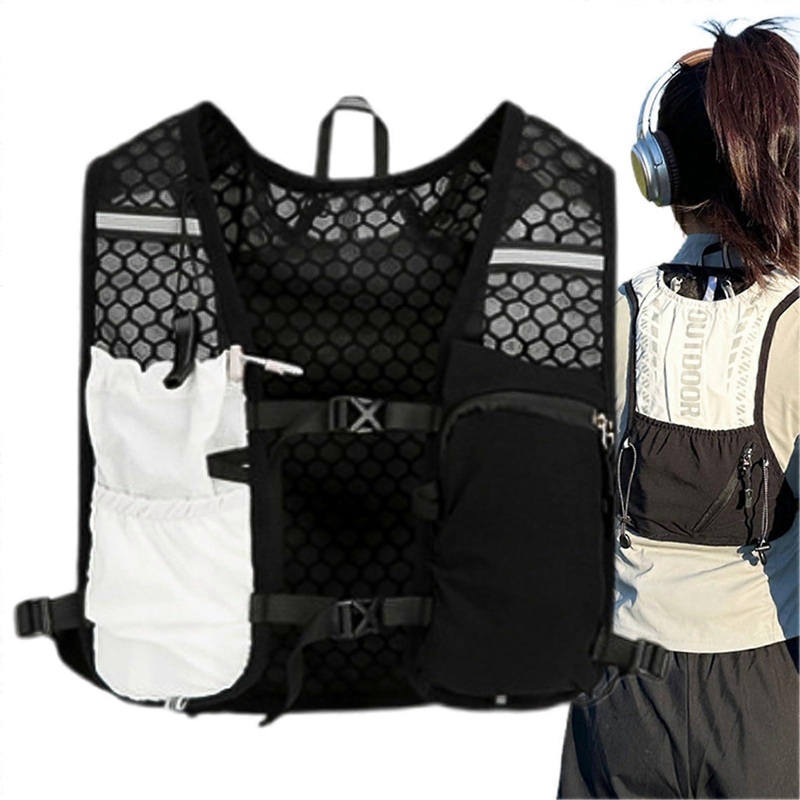 Running Vest for Women | Lightweight Reflective Sports Gear with Phone Pocket for Outdoor Cycling, Hiking, Jogging in Black and White